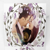 Stoffige Paarse Pioen Bloemen Krans Bruiloft Drieluik Uitnodiging (Binnenzijde eerst)