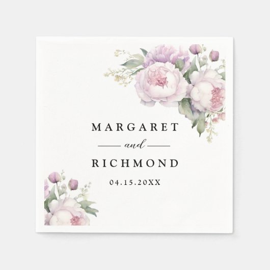 Stoffige Paarse pioen Elegante Bloemen Huwelijk Servet (Voorkant)