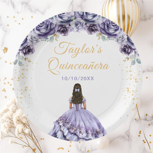 Stoffige Paarse Prinses Bloemige Quinceañera Papieren Bordje