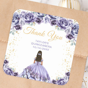 Stoffige Paarse Prinses Quinceañera Dank Je Vierkante Sticker