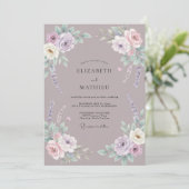Stoffige Paarse Ranunculus Eucalyptus Bruiloft Kaart (Staand voorkant)