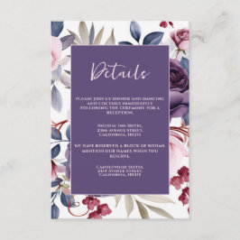 stoffige paarse roos bloemenbruiloft waterverf informatiekaartje