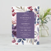 Stoffige paarse roos bloemenbruiloft waterverf kaart (Staand voorkant)