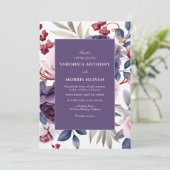 Stoffige paarse roos bloemenbruiloft waterverf kaart (Staand voorkant)