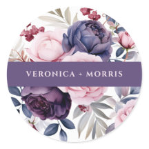 Stoffige paarse roos bloemenbruiloft waterverf