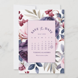 Stoffige paarse roos bloemenkalender bruiloft save the date