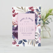 Stoffige paarse roos bloemenkalender bruiloft save the date (Staand voorkant)