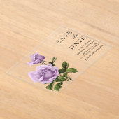Stoffige Paarse Roos Floral Wedding Save the Date Acryl Uitnodigingen (Laagn)