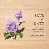 Stoffige Paarse Roos Floral Wedding Save the Date Acryl Uitnodigingen (Voorkant)