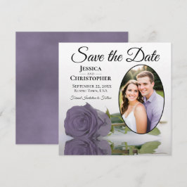 Stoffige Paarse Roos op Witte Ovale Foto Chic Brui Save The Date