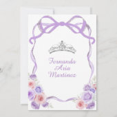 Stoffige Paarse Roze Bloemboog Zilver Mis Quince Kaart (Achterkant)