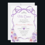 Stoffige Paarse Roze Bloemboog Zilver Mis Quince Kaart<br><div class="desc">EDITABLE Dusty Paarse Roze Bloemen Bow Lijst Silver Mis Quince Invitation Elegant Quinceañera Dusty Paarse Princess Roze Bloemen Verjaardagsuitnodiging Silver Crown Mis Quince 15 Anos,  16e Verjaardagsfeest</div>