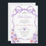 Stoffige Paarse Roze Bloemboog Zilver Mis Quince Kaart<br><div class="desc">EDITABLE Dusty Paarse Roze Bloemen Bow Lijst Silver Mis Quince Invitation Elegant Quinceañera Dusty Paarse Princess Roze Bloemen Verjaardagsuitnodiging Silver Crown Mis Quince 15 Anos,  16e Verjaardagsfeest</div>