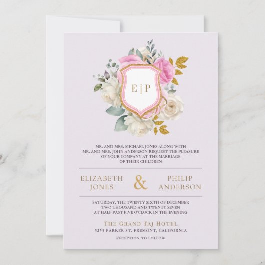 Stoffige Paarse Roze Bloemen QR Code Kreeft Huweli Kaart (Voorkant)