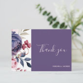 Stoffige paarse rozen bloemenbruiloft bedankkaart (Staand voorkant)