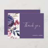 Stoffige paarse rozen bloemenbruiloft bedankkaart (Voorkant / Achterkant)