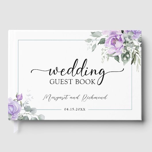 Stoffige Paarse rustieke bloemen bruiloft gastenbo Gastenboek (Voorkant)