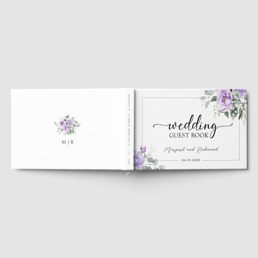 Stoffige Paarse rustieke bloemen bruiloft gastenbo Gastenboek (Volledig)