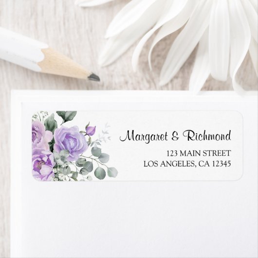 Stoffige Paarse rustieke bloemen bruiloft retour a Etiket (Insitu)