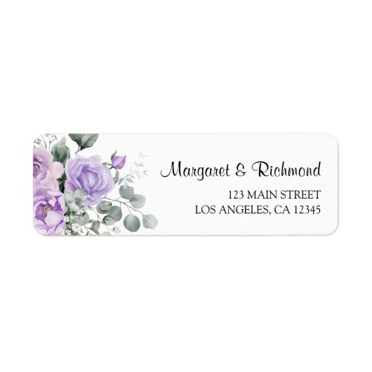 Stoffige Paarse rustieke bloemen bruiloft retour a Etiket (Voorkant)