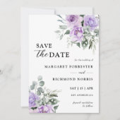 Stoffige Paarse rustieke bloemenbruiloft save the  Kaart (Voorkant)