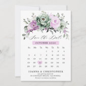 Stoffige Paarse Salie groene waterverf Bloemenbrui Save The Date (Voorkant)