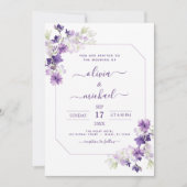 Stoffige Paarse Trouw Bloemige Groenelementen Kaart (Voorkant)