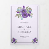 Stoffige Paarse Waterverf Bloemen Fotobruiloft Drieluik Uitnodiging (Cover)