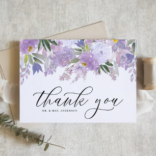 Stoffige paarse waterverf bloemen krans bruiloft bedankkaart