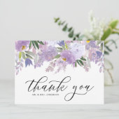 Stoffige paarse waterverf bloemenkrans bruiloft bedankkaart (Staand voorkant)