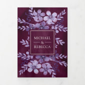 Stoffige Paarse Waterverf Bloemfoto Plum bruiloft Drieluik Uitnodiging (Cover)