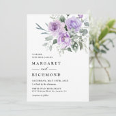 Stoffige Paarse Waterverf rustieke bloemenbruiloft Kaart (Staand voorkant)