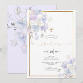 Stoffige Paarse Waterverf Sweet Peas Christening Kaart (Voorkant / Achterkant)