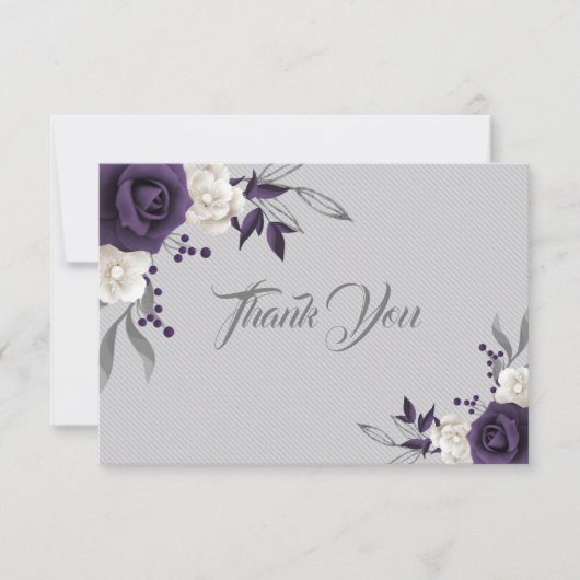 stoffige paarse witte bloemen grijs bedankkaart (Voorkant)