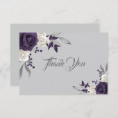 stoffige paarse witte bloemen grijs bedankkaart (Voorkant / Achterkant)