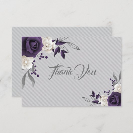 stoffige paarse witte bloemen grijs bedankkaart (Voorkant / Achterkant)