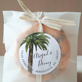 Stoffige palmen bruiloft | Verschuiving adres Ronde Sticker