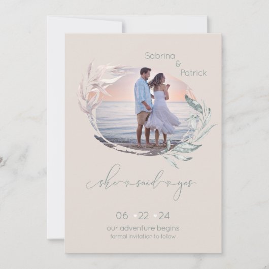 Stoffige Palomino Roos Blad Foto Save The Date (Voorkant)