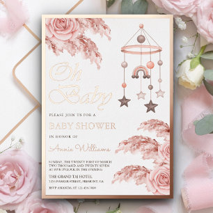 Stoffige Pampas Boho Regenboog Baby Shower Roze Go Folie Uitnodiging