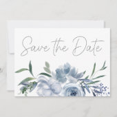 Stoffige Pastel Blauwe Bloemen Save The Date (Voorkant)
