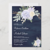 Stoffige Pastel Paarse Bloemige Alles-in-één Navy  Kaart (Voorkant)