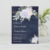 Stoffige Pastel Paarse Bloemige Alles-in-één Navy  Kaart (Staand voorkant)