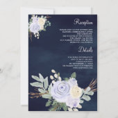 Stoffige Pastel Paarse Bloemige Alles-in-één Navy  Kaart (Achterkant)