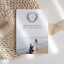 Stoffige pastelblauwe bloemen bruid save the date