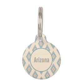 Stoffige perzik blauw en grijs diamant retro geome huisdierpenning