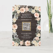 Stoffige Perzik Bloemige Rustieke Houten QR Code T (Achterkant)
