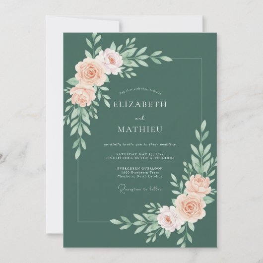 Stoffige Perzik Botanische Bruiloft Kaart (Voorkant)