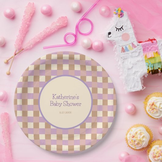 Stoffige perzik en lavendel papieren bordje (Feest)