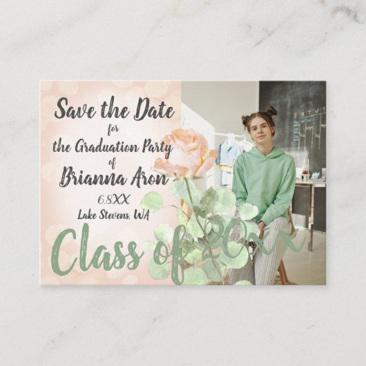 Stoffige perzik, groen Afstuderen Opslagdatum Advieskaart (Voorkant)