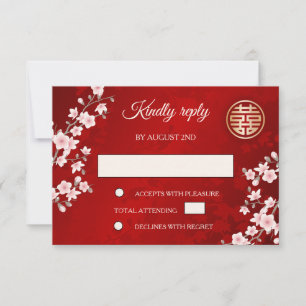Stoffige PiNk Kersenbloesem Rode RSVP Chinese brui Kaart